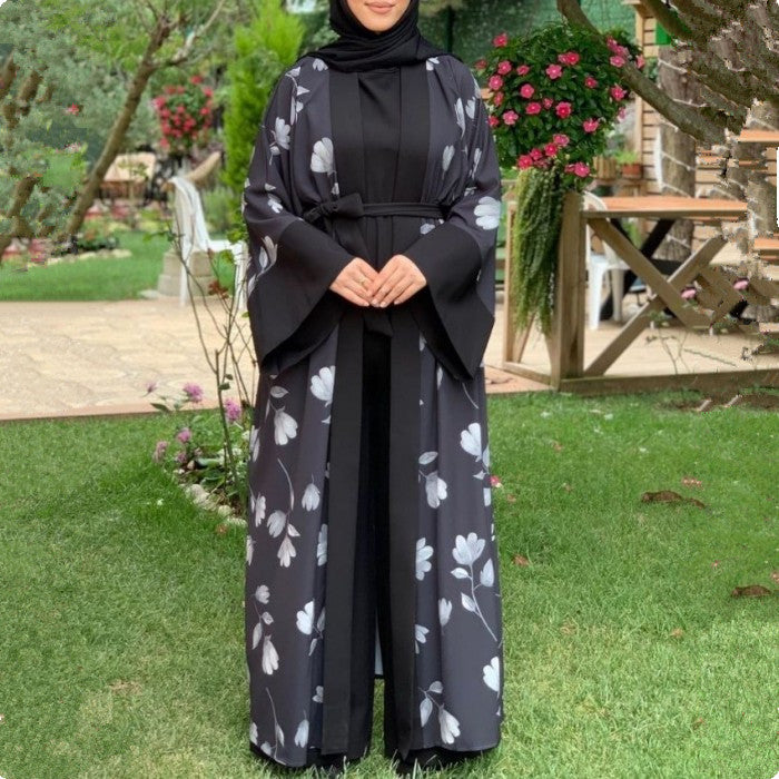 Elegant Floral Printed Middle-East Abaya (Burkha,kaftan) For Women