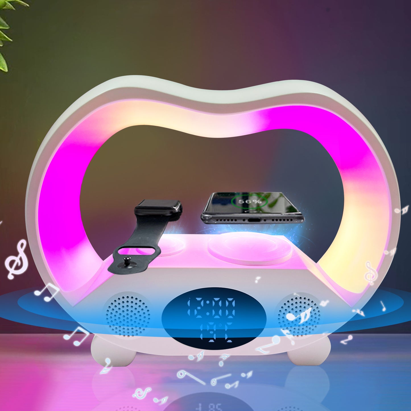 6 In 1 Smart Remote Control Bluetooth-compatible Ambience Intelligent LED Table Lamp Multi-function With Wireless Charger