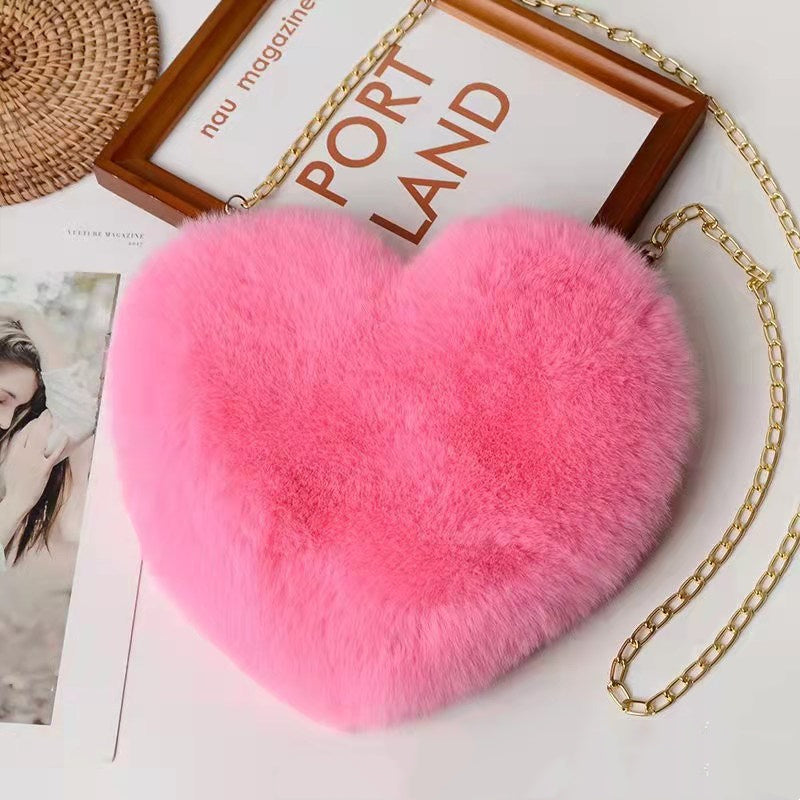 Classic Heart Shape Plush Chain Handbag For Women