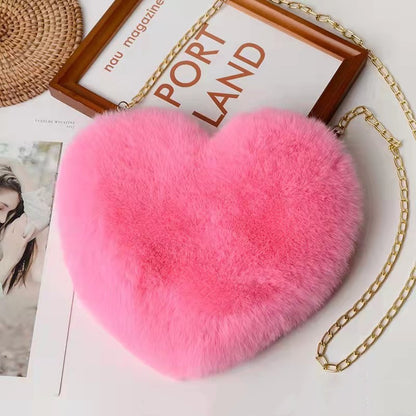 Classic Heart Shape Plush Chain Handbag For Women