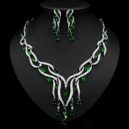 Elegant Crystal Pendant Zircon Jewelry Set Tassel