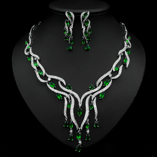 Elegant Crystal Pendant Zircon Jewelry Set Tassel