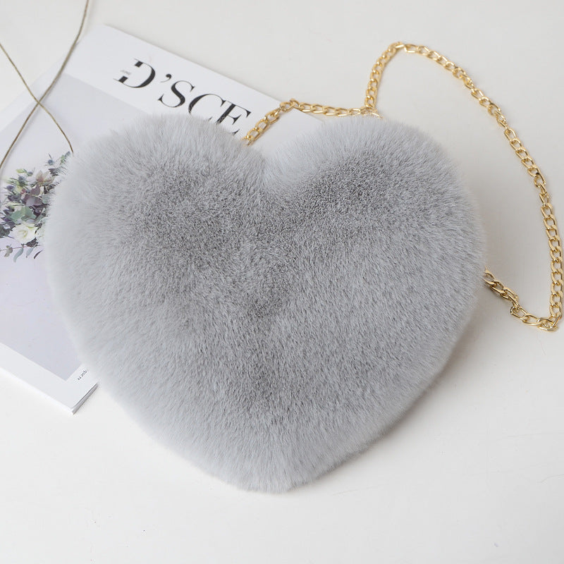 Classic Heart Shape Plush Chain Handbag For Women