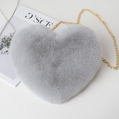 Classic Heart Shape Plush Chain Handbag For Women