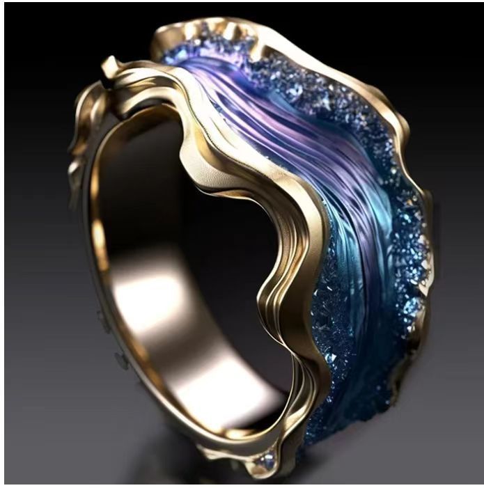 Sea Resin Enchanting Ocean Crystal Diamond Island Themed Finger Ring for Women