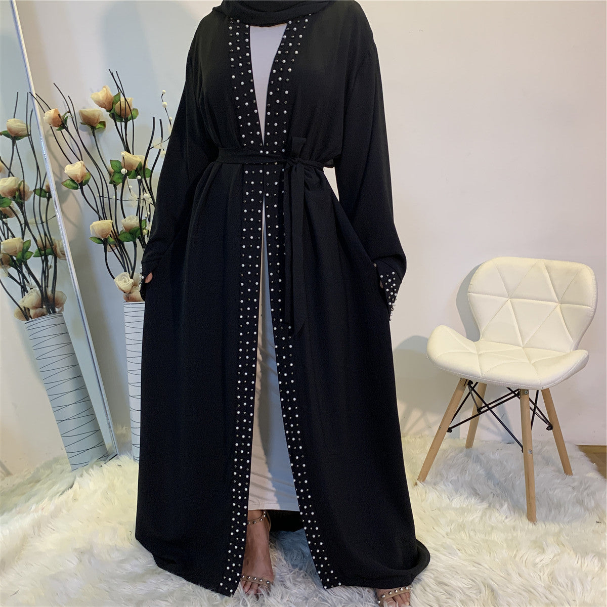 Elegant Beaded Lace Up Abaya ( Burkha,Kaftan) For Women