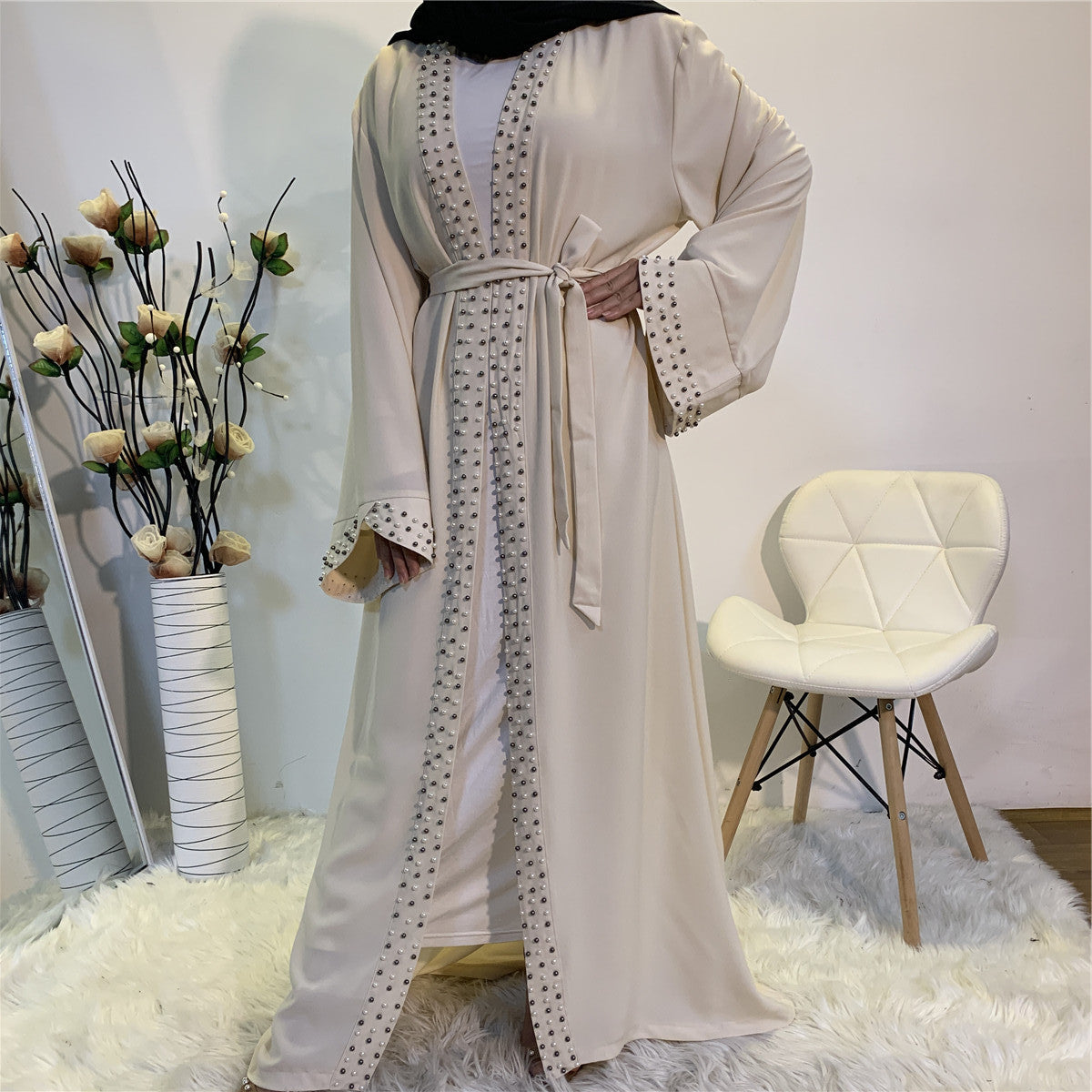 Elegant Beaded Lace Up Abaya ( Burkha,Kaftan) For Women