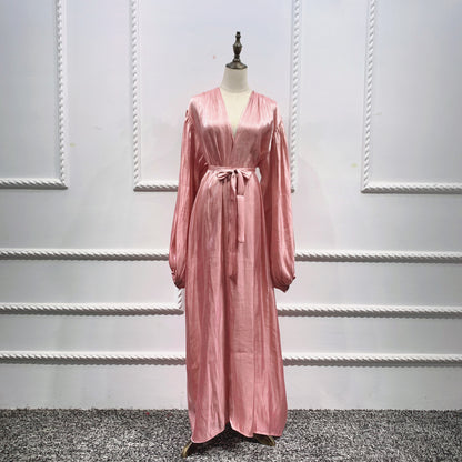 Lavish Plain Satin Shining Silk like With Puff Sleeve Abaya (Burkha,kaftans) For Women