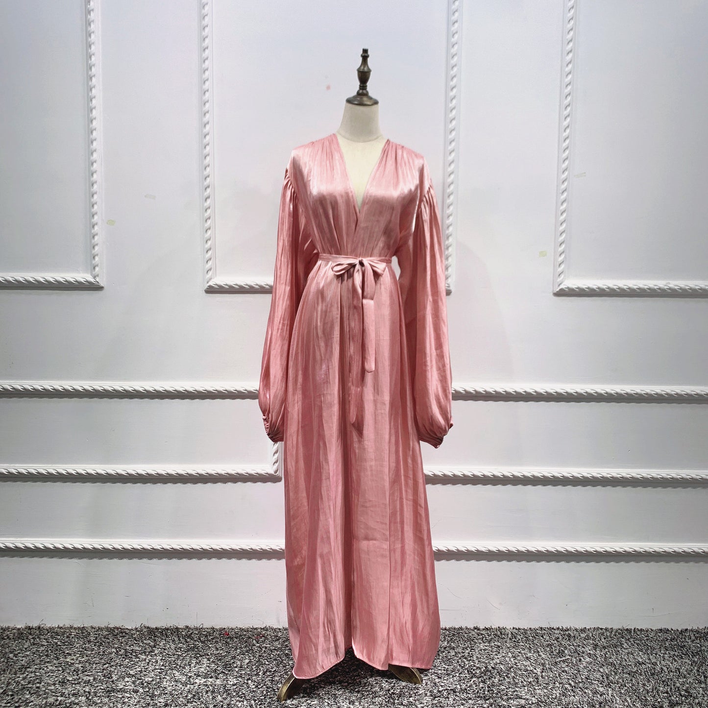 Lavish Plain Satin Shining Silk like With Puff Sleeve Abaya (Burkha,kaftans) For Women