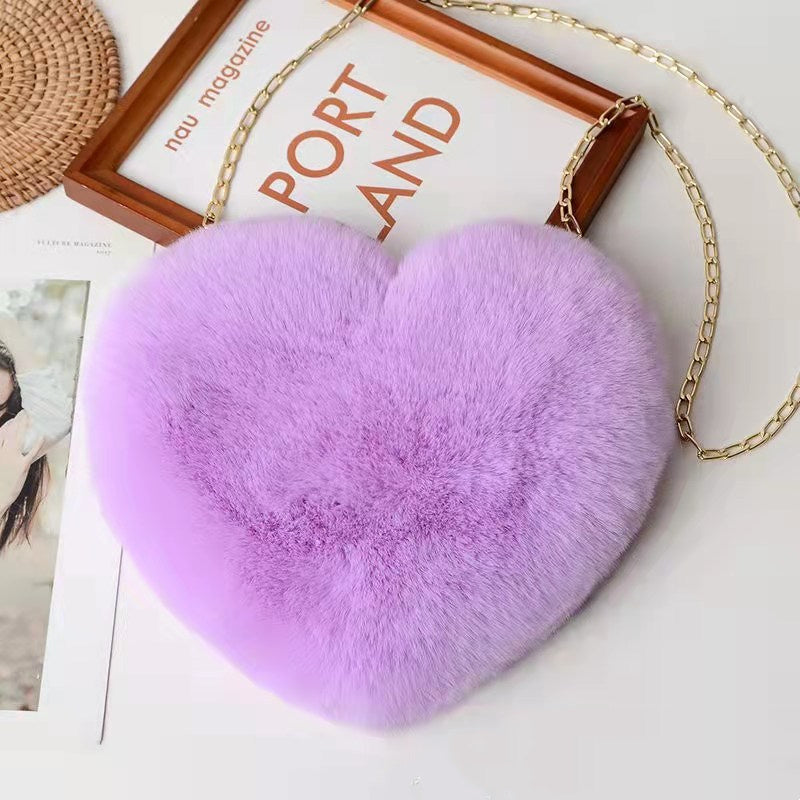 Classic Heart Shape Plush Chain Handbag For Women