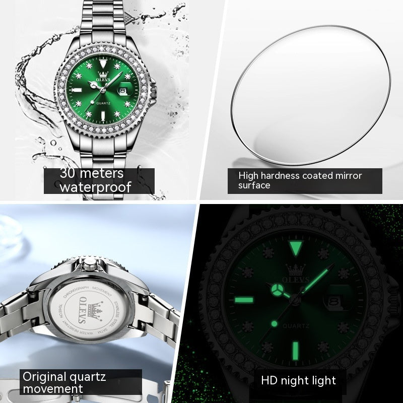Luxury Elegant Quartz Diamond pendant  Women's Stainless Steel Watch