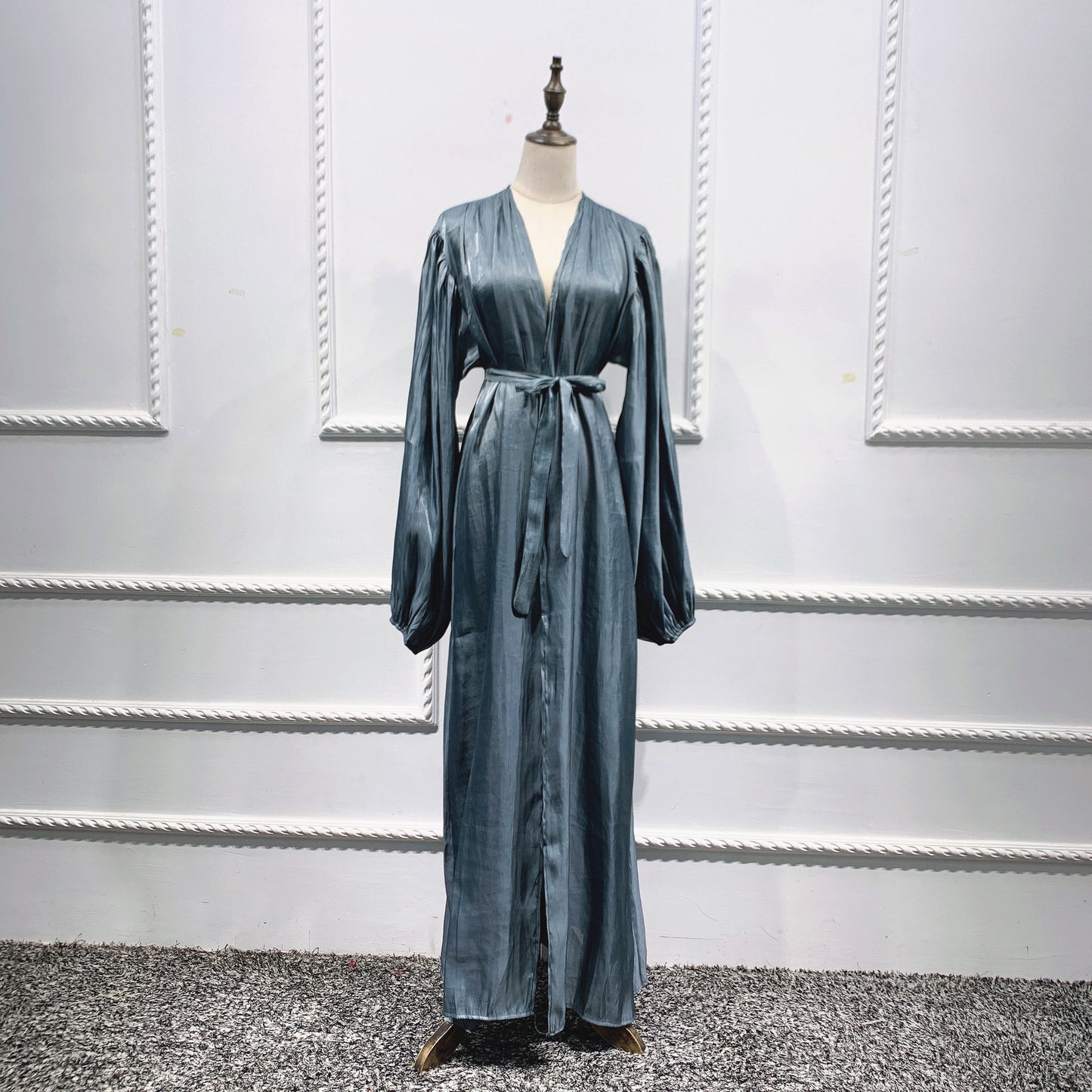 Lavish Plain Satin Shining Silk like With Puff Sleeve Abaya (Burkha,kaftans) For Women