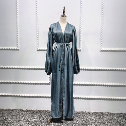 Lavish Plain Satin Shining Silk like With Puff Sleeve Abaya (Burkha,kaftans) For Women