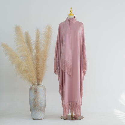 Modern Iranian Matte-Color Bat Tassel Abaya (Burkha,kaftan) For Women