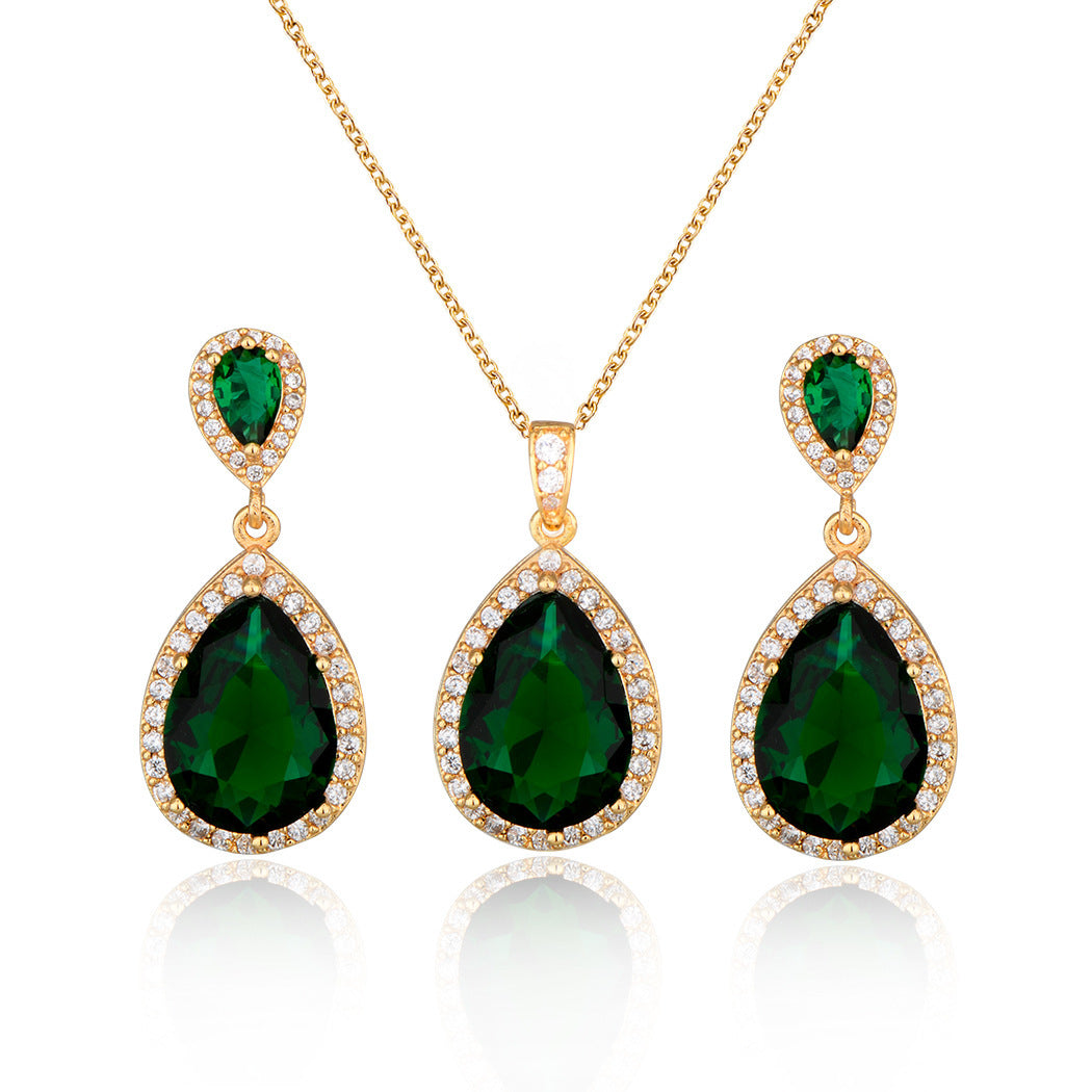 Mycitta 14k Bridal Bright Big Zircon Water Drops Necklace & Earring Jewelry Niche