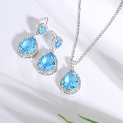Mycitta 14k Bridal Bright Big Zircon Water Drops Necklace & Earring Jewelry Niche
