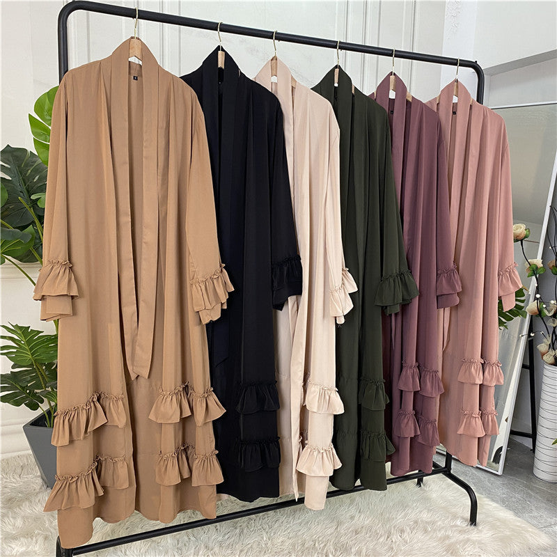 Classic Ruffled Sleeves Lace Up Abaya (Burkha,kaftan) For Women
