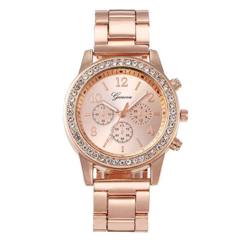 Elegant Crystal Diamond Quartz Watch For Women With Jewellery Set