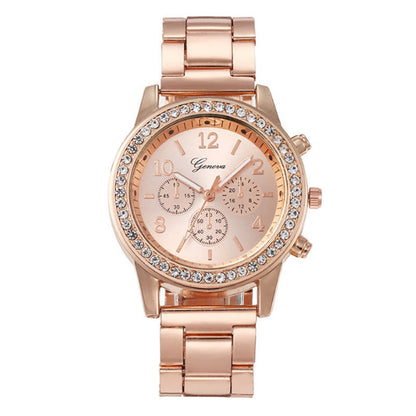 Elegant Crystal Diamond Quartz Watch For Women With Jewellery Set