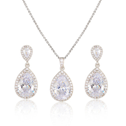 Mycitta 14k Bridal Bright Big Zircon Water Drops Necklace & Earring Jewelry Niche
