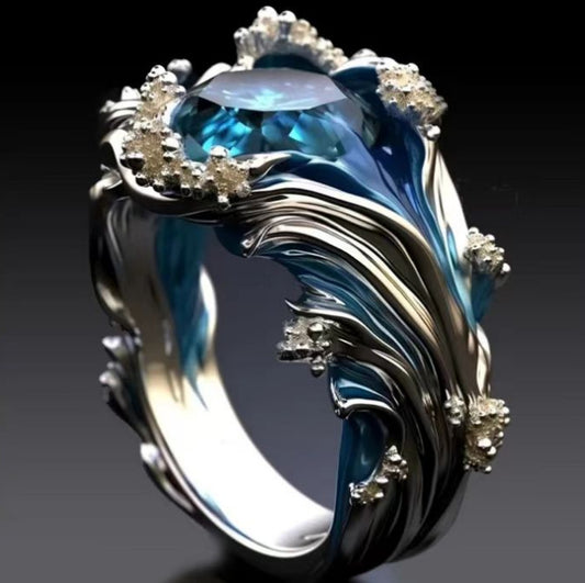 Sea Resin Enchanting Ocean Crystal Diamond Island Themed Finger Ring for Women