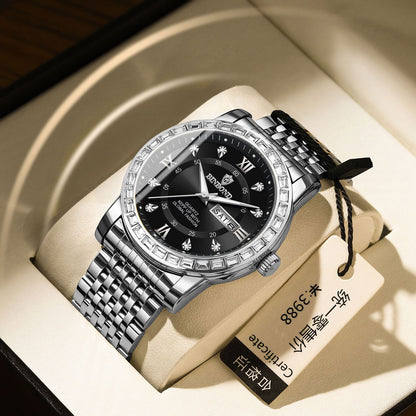 Classic Diamond-embedded Mechanical Quartz Watch With Luminous
