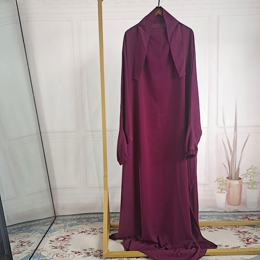 Iranian Matte-Color With Puff Slevee One-piece Prayer Abaya (Burkha,kaftan) For Women