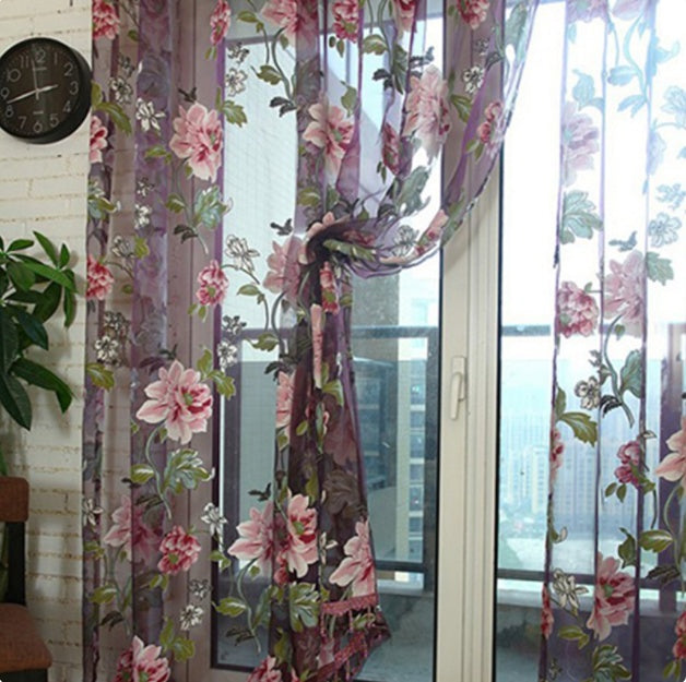 Modern and simple flower blooming rich and big peony jacquard burnt-out window screen curtain