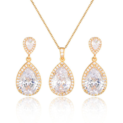 Mycitta 14k Bridal Bright Big Zircon Water Drops Necklace & Earring Jewelry Niche