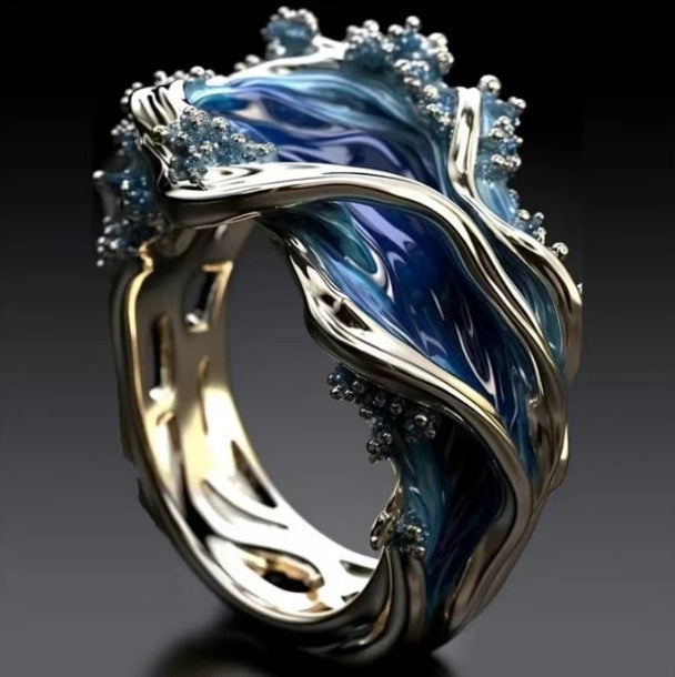 Sea Resin Enchanting Ocean Crystal Diamond Island Themed Finger Ring for Women