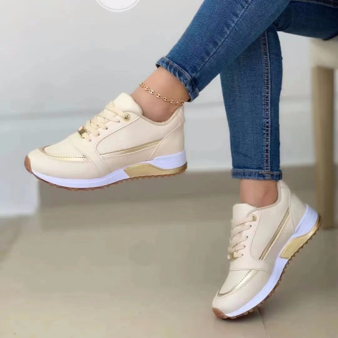 Versatile Lace-up Flat Women Shallow Round Toe Sports Walking Sneakers