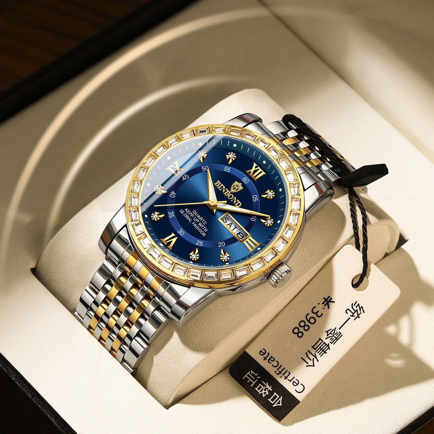 Classic Diamond-embedded Mechanical Quartz Watch With Luminous
