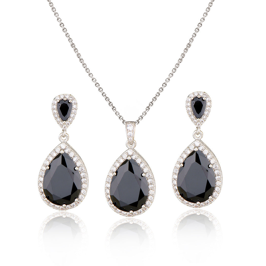 Mycitta 14k Bridal Bright Big Zircon Water Drops Necklace & Earring Jewelry Niche