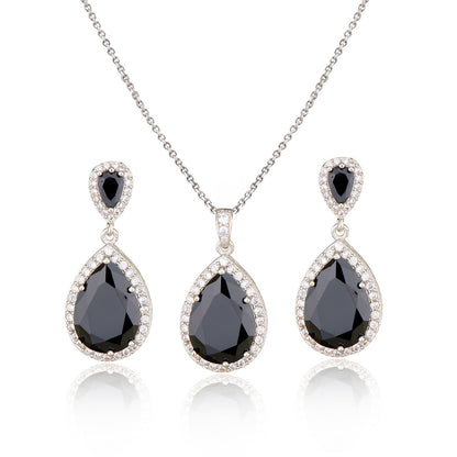 Mycitta 14k Bridal Bright Big Zircon Water Drops Necklace & Earring Jewelry Niche