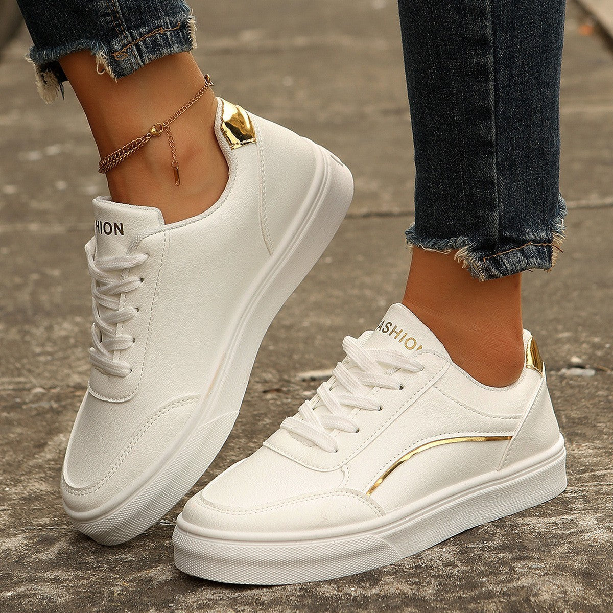Lace-up Flats Shoes Fashion Round Toe Slip-on Thick Sole Casual Sneaker For Women