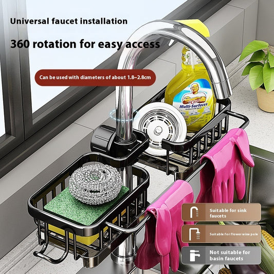 Kitchen Aluminum Sink Faucet Storage Rack For Dishes