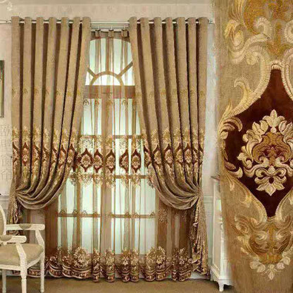 Embroidered Double-sided Chenille Velvet Embroidery Yarn European Black-out Curtains