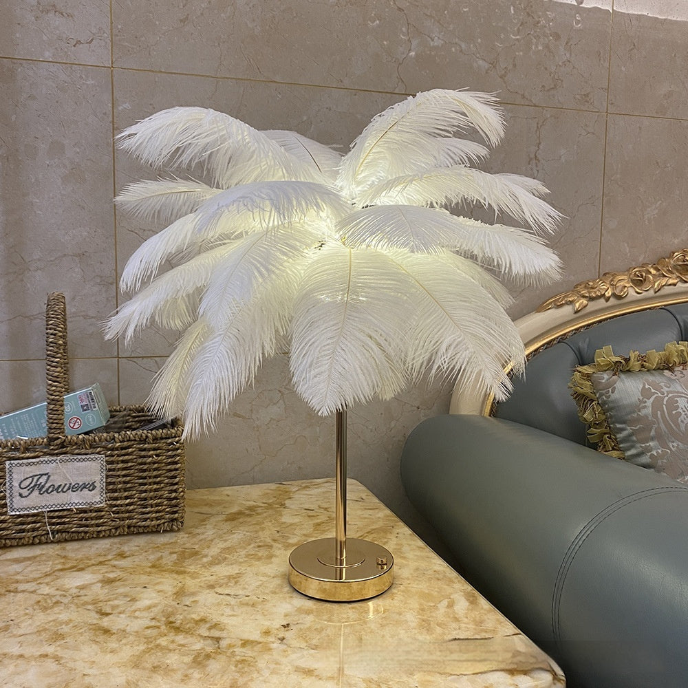 Natural Ostrich Feather Night Atmosphere Lamp