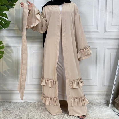 Classic Ruffled Sleeves Lace Up Abaya (Burkha,kaftan) For Women