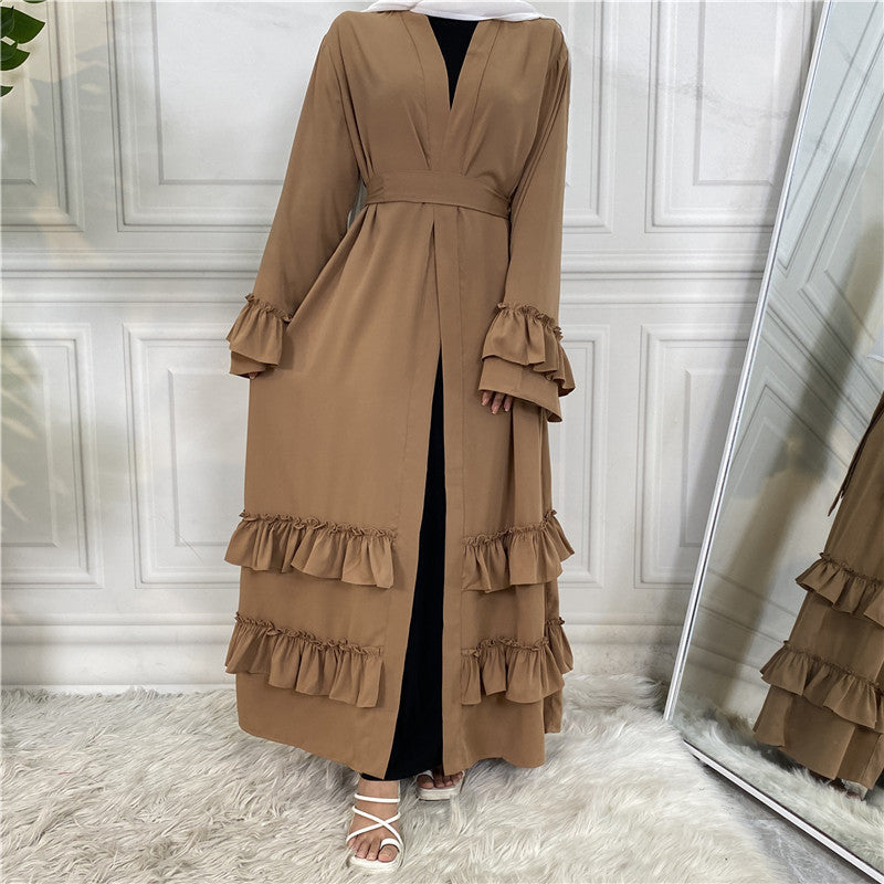 Classic Ruffled Sleeves Lace Up Abaya (Burkha,kaftan) For Women