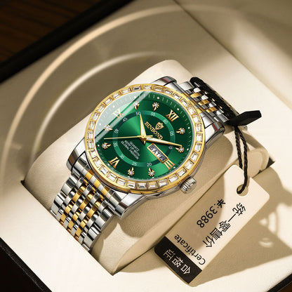 Classic Diamond-embedded Mechanical Quartz Watch With Luminous