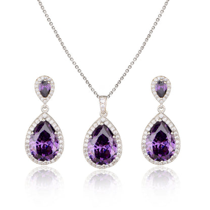 Mycitta 14k Bridal Bright Big Zircon Water Drops Necklace & Earring Jewelry Niche