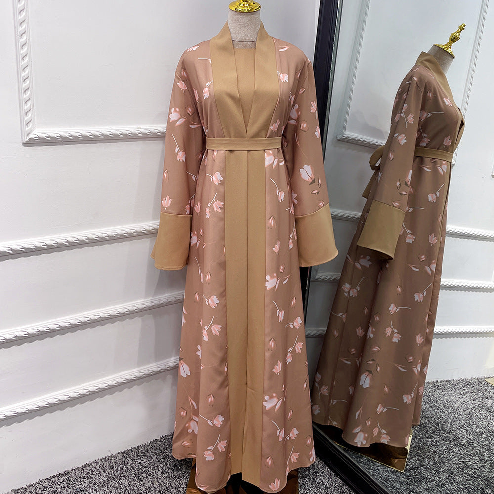 Elegant Floral Printed Middle-East Abaya (Burkha,kaftan) For Women