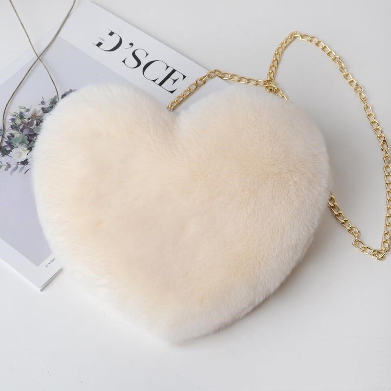 Classic Heart Shape Plush Chain Handbag For Women