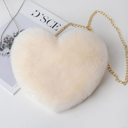 Classic Heart Shape Plush Chain Handbag For Women