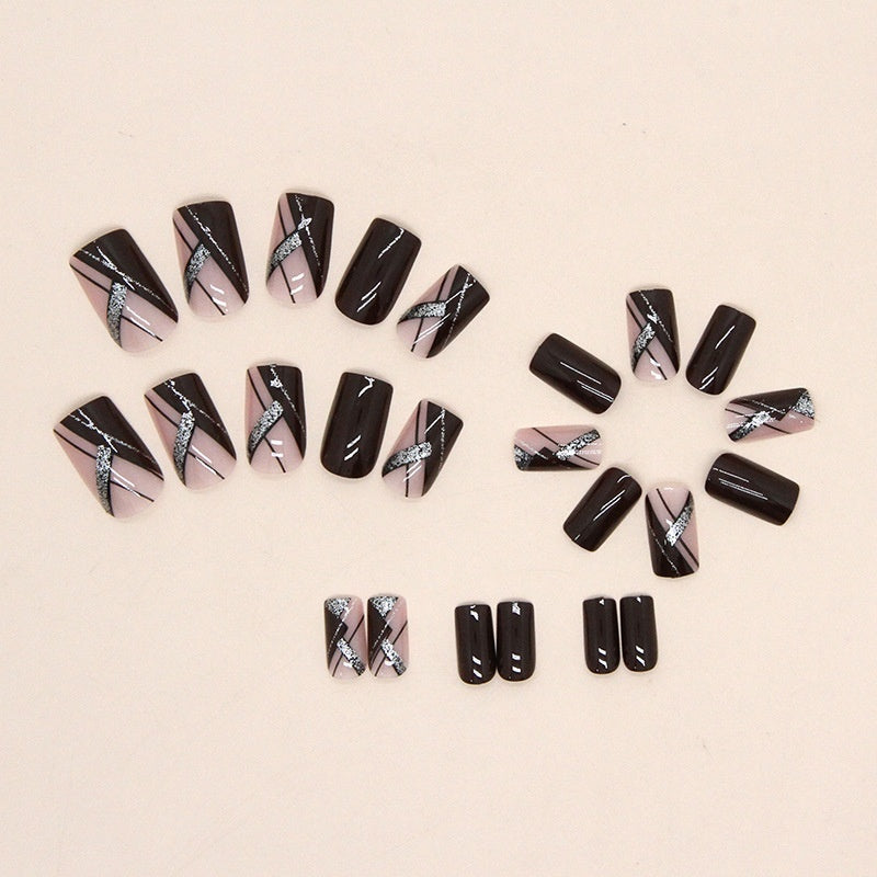 Brown & Pink with Silver Nail Tip Simple Removable Nails