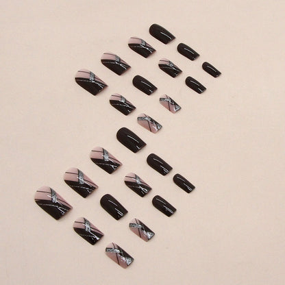 Brown & Pink with Silver Nail Tip Simple Removable Nails