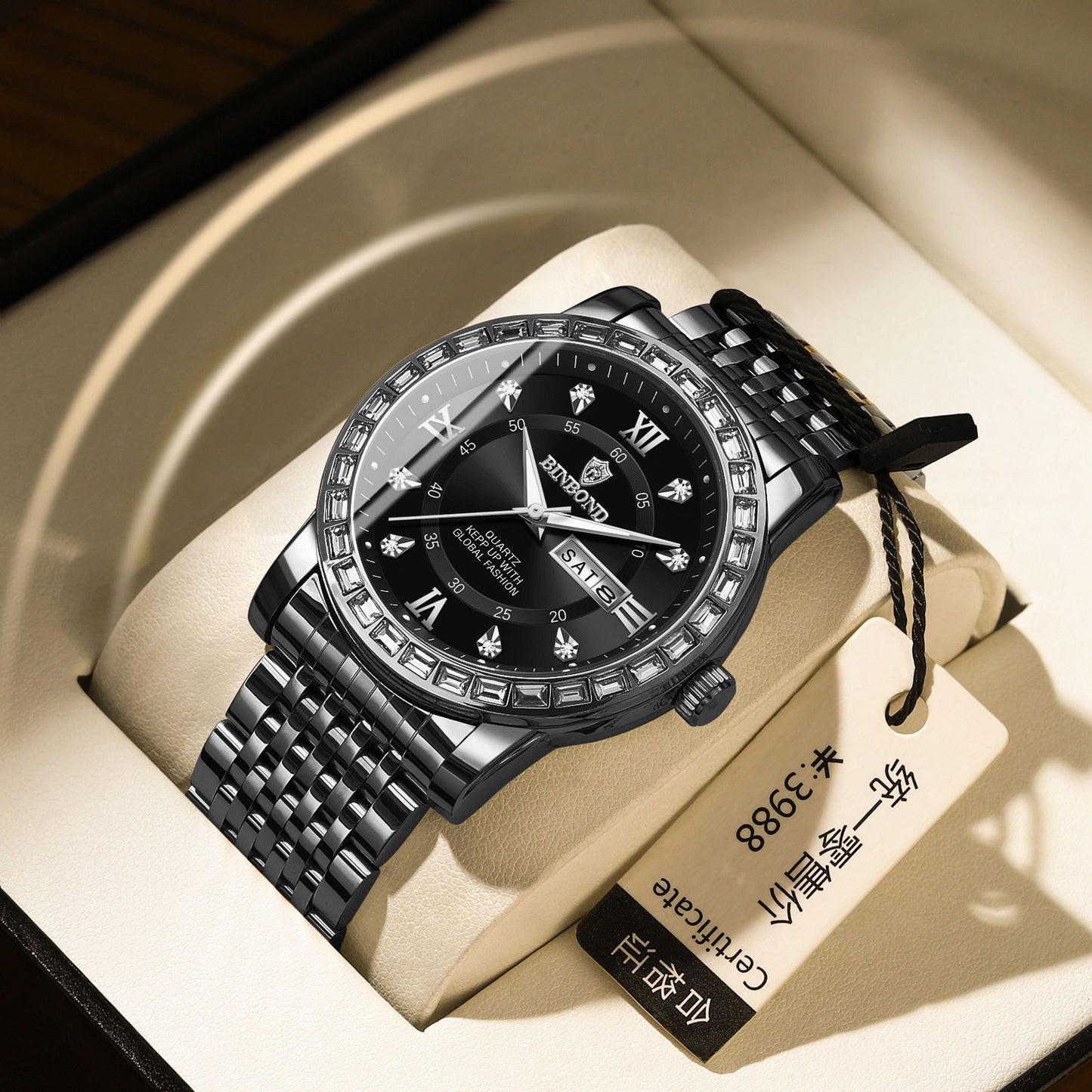 Classic Diamond-embedded Mechanical Quartz Watch With Luminous
