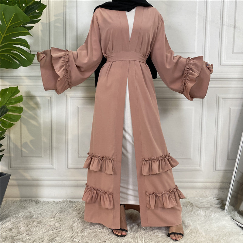 Classic Ruffled Sleeves Lace Up Abaya (Burkha,kaftan) For Women