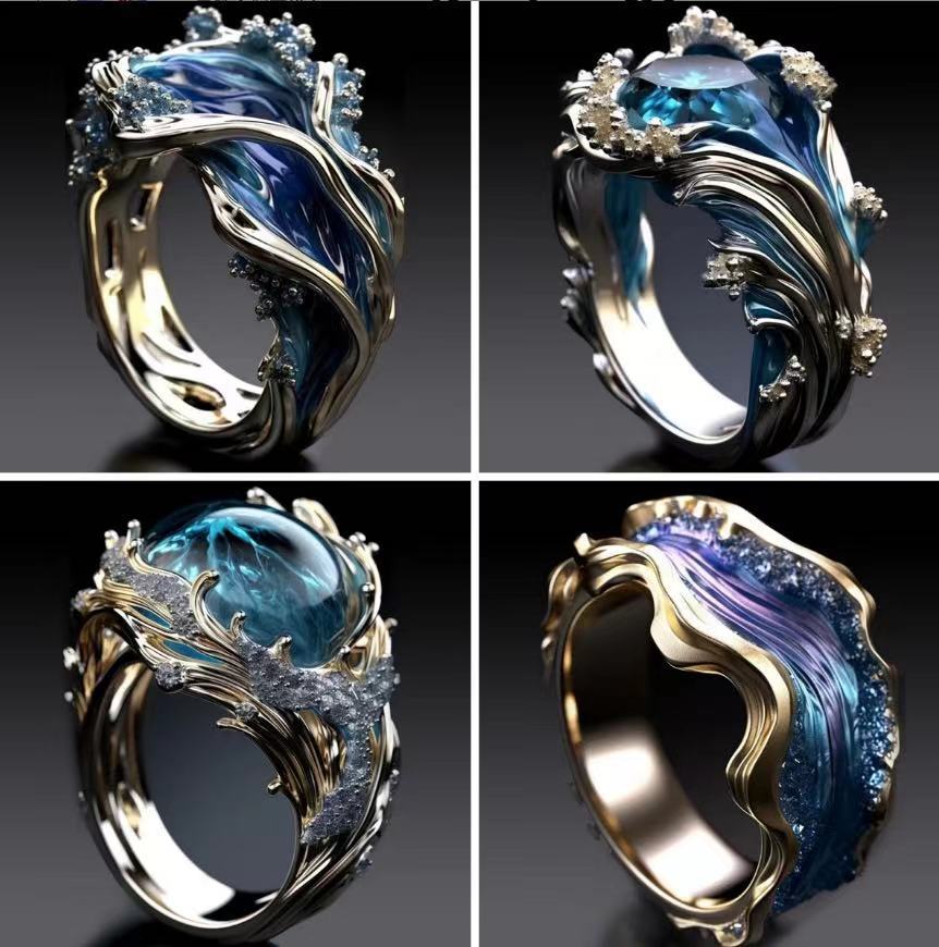 Sea Resin Enchanting Ocean Crystal Diamond Island Themed Finger Ring for Women